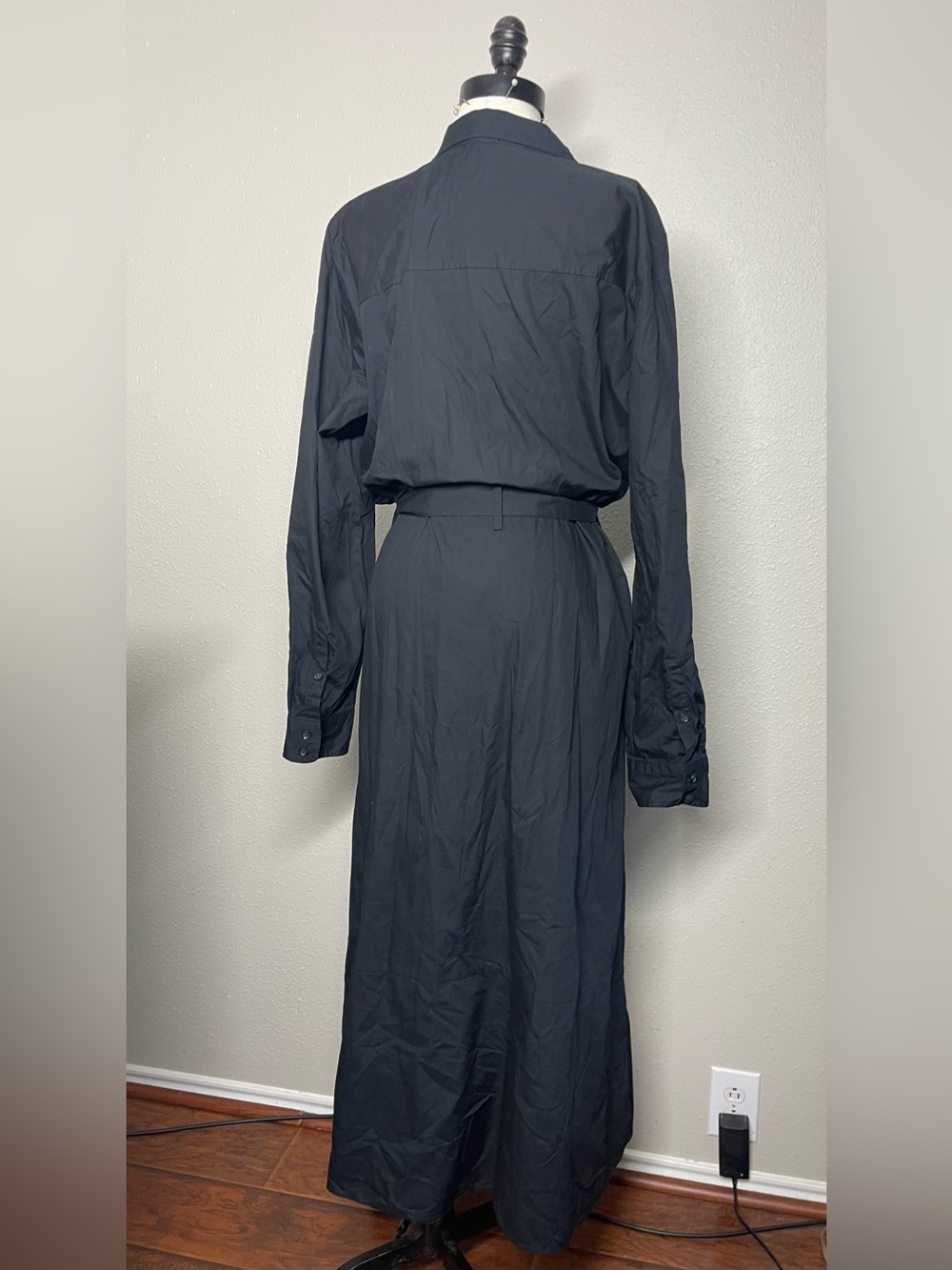 Banana Republic Black Long Sleeve Button-Front Shirt Dress Tie Waist XL Tall - Picture 2 of 7